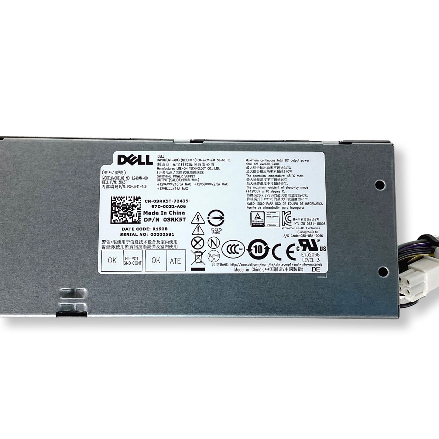 Dell OEM Optiplex 3040 5040 SFF L240AM-00 240 Watt Power Supply 3RK5T