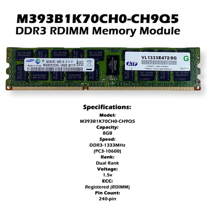 Samsung M393B1K70CH0-CH9Q5 8GB DDR3 1333Mhz PC3-10600 Server RAM ECC XG2VK (NOT FOR HOME PC)