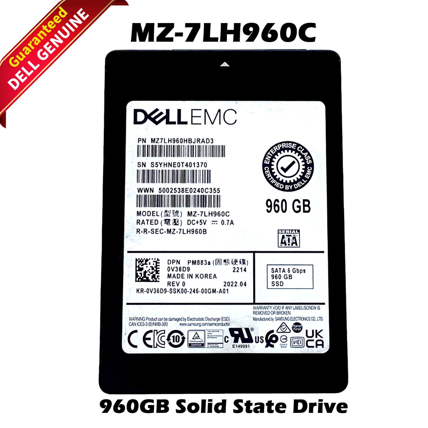 Dell EMC 960GB SSD MZ-7LH960C SATA 6Gbps 2.5" PM883a 0V36D9 Solid State Drive