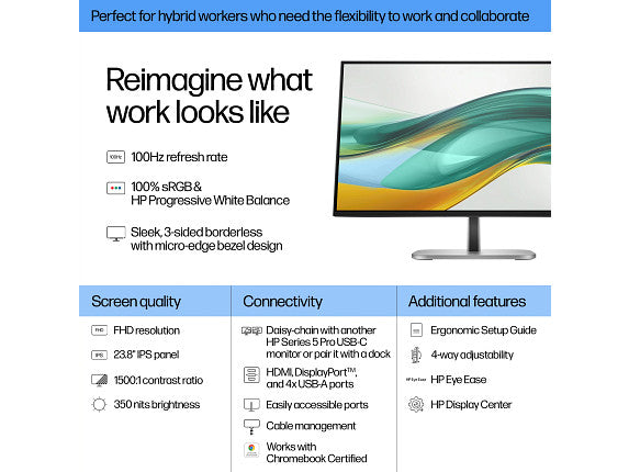 HP Series 5 Pro 23.8 inch FHD Monitor - 524pf 23.8" FHD (1920 x 1080) 50-100 Hz