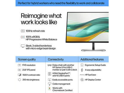 HP Series 5 Pro 23.8 inch FHD Monitor - 524pf 23.8" FHD (1920 x 1080) 50-100 Hz