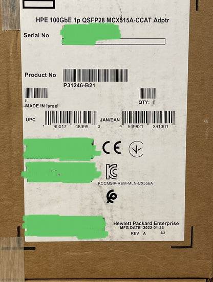 HPE Mellanox 100GbE Ethernet 1 port QSFP28 ConnectX-5 PCI-e x16 Network Adapter