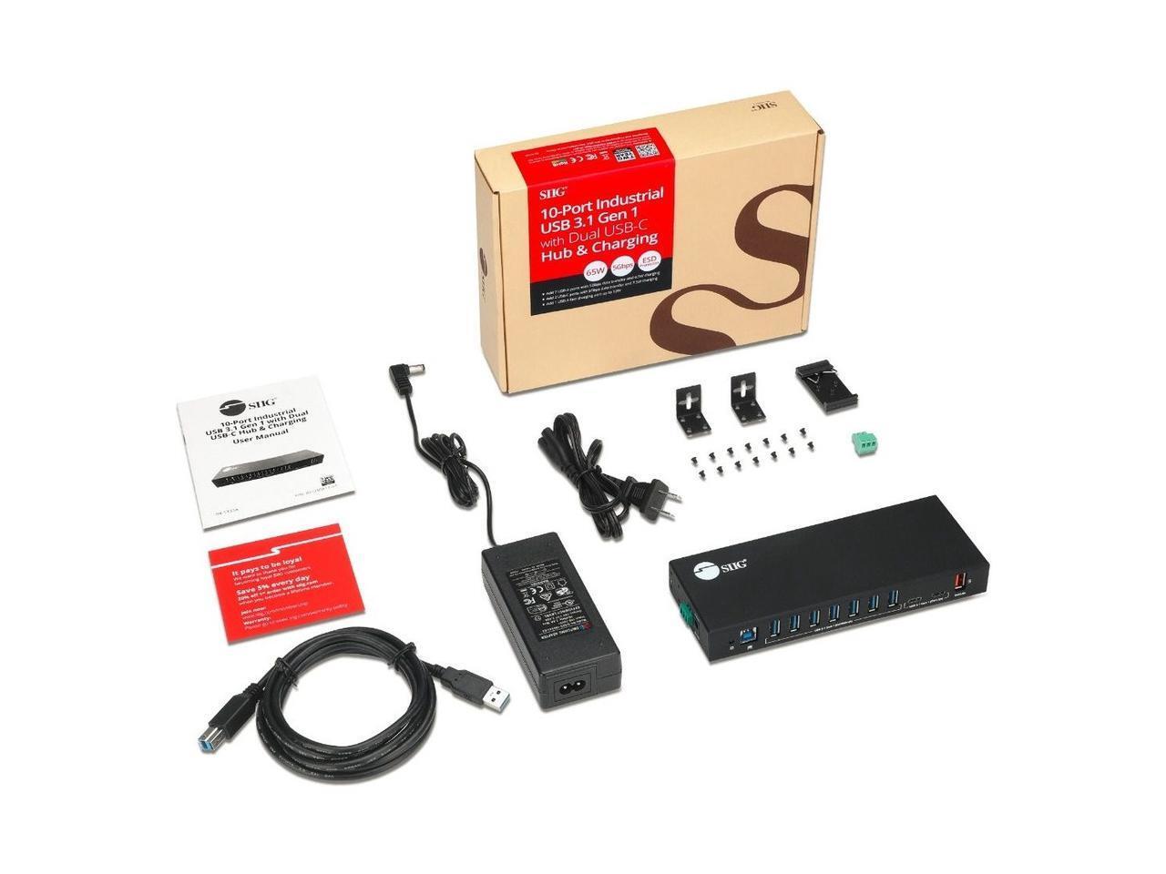 SIIG AC IDUS0811S1 10PT Industrial USB Gen 1 Hub w Dual USBC 65W Charging