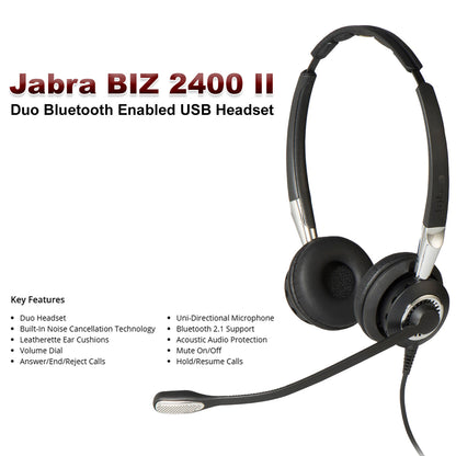 Jabra BIZ 2400 II Duo Bluetooth USB MS Skype Optimized Noise-Cancelling Headset