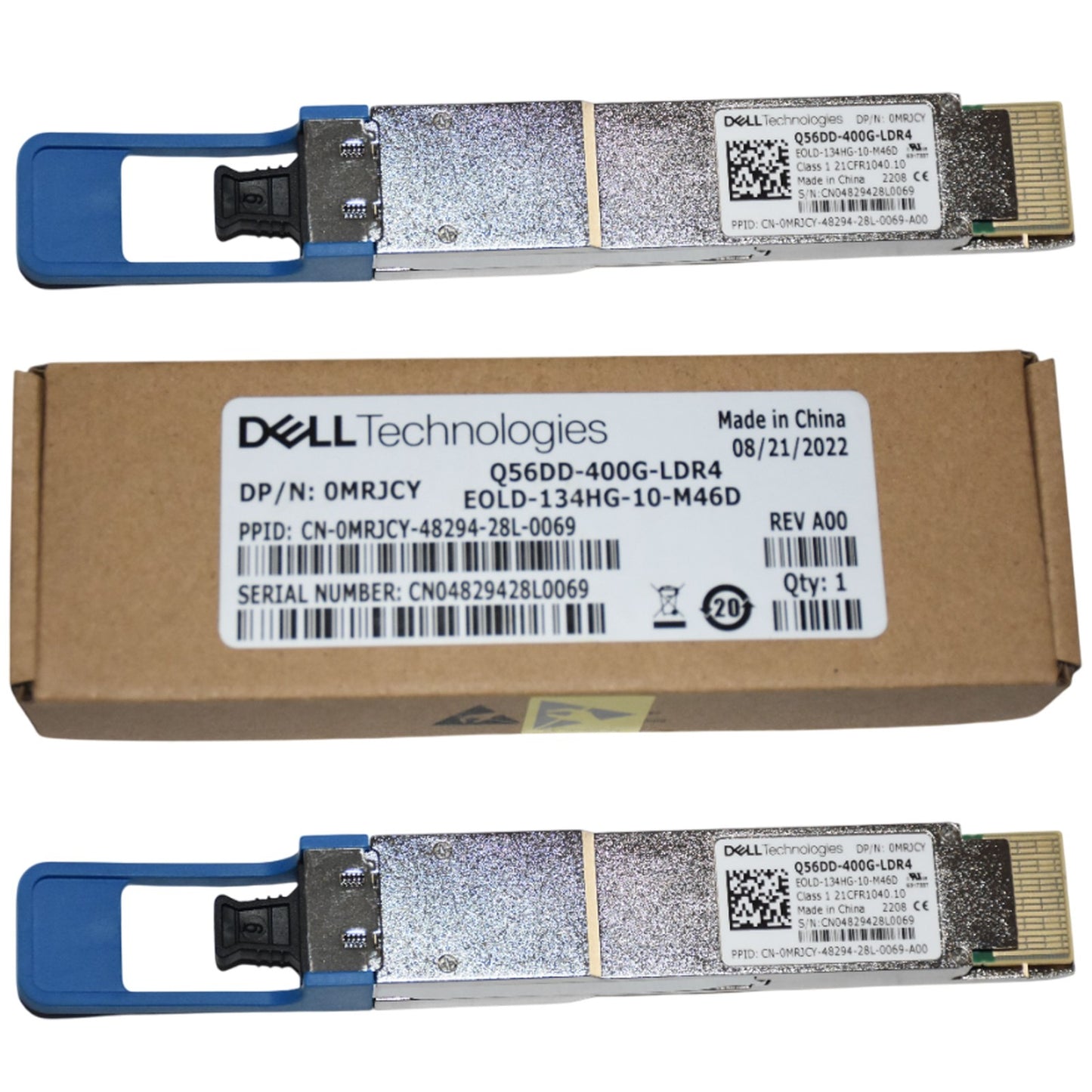 Lot of 2 Dell Q56DD-400G-LDR4 400G QSFP-DD 1310nm 10km MPO SMF Transceiver MRJCY