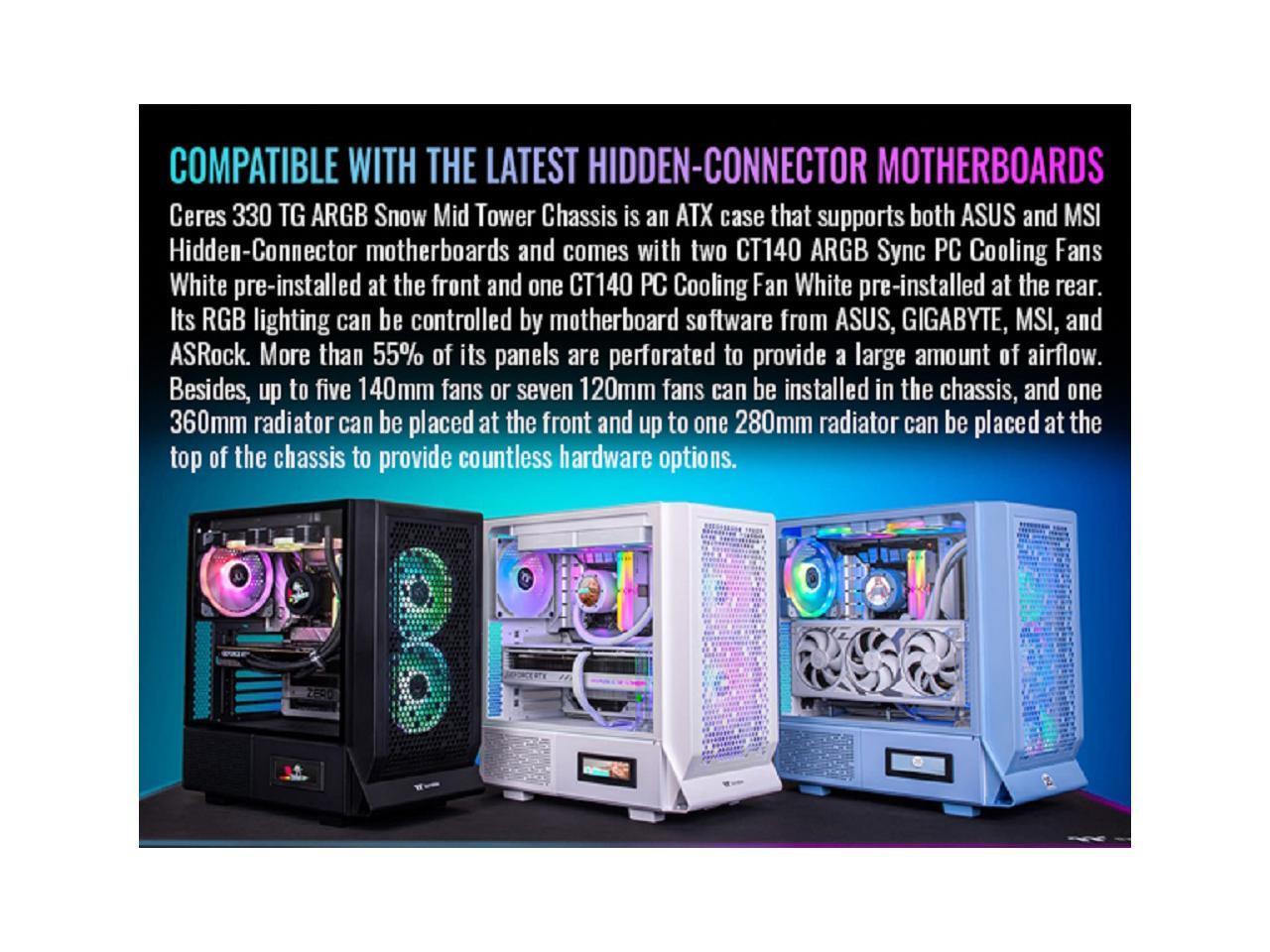 Ceres 330 TG ARGB Snow Mid Tower E-ATX Case Supports Hidden-Connector Motherboar
