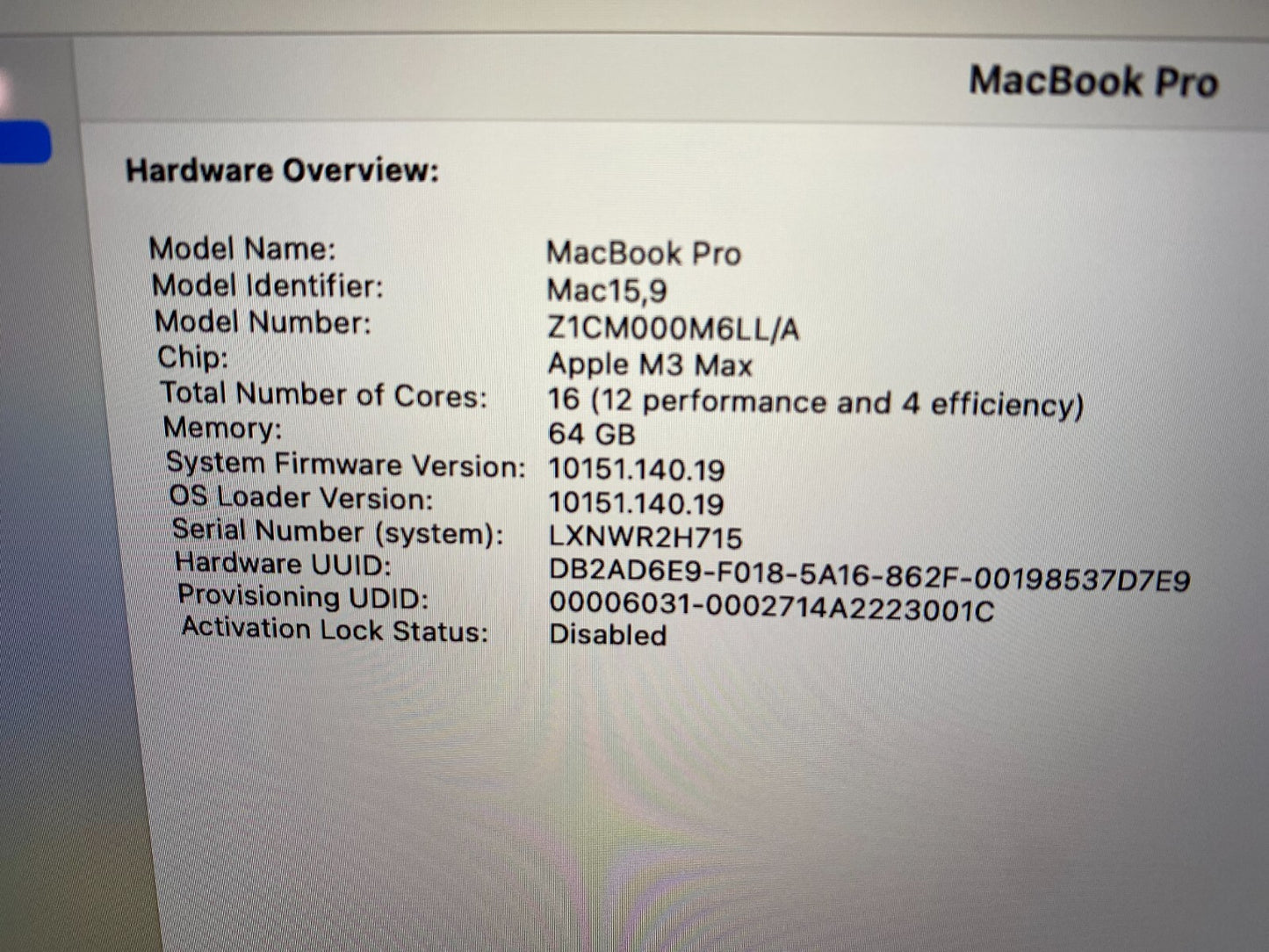 Apple MacBook Pro 16" 1TB SSD, M3 Max, 64GB) 16 Core 40 Core warranty 11/2025