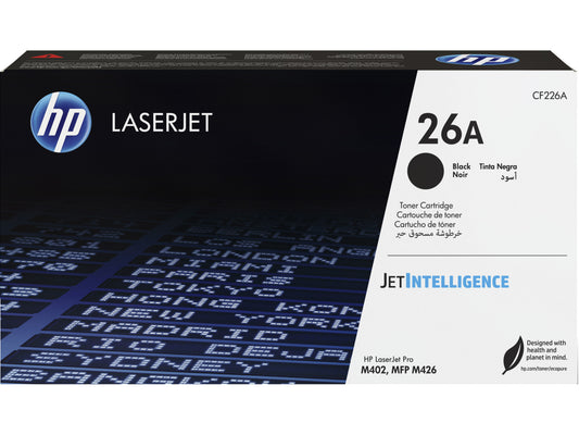 HP 26A Black Original LaserJet Toner Cartridge, ~3,100 pages, CF226A