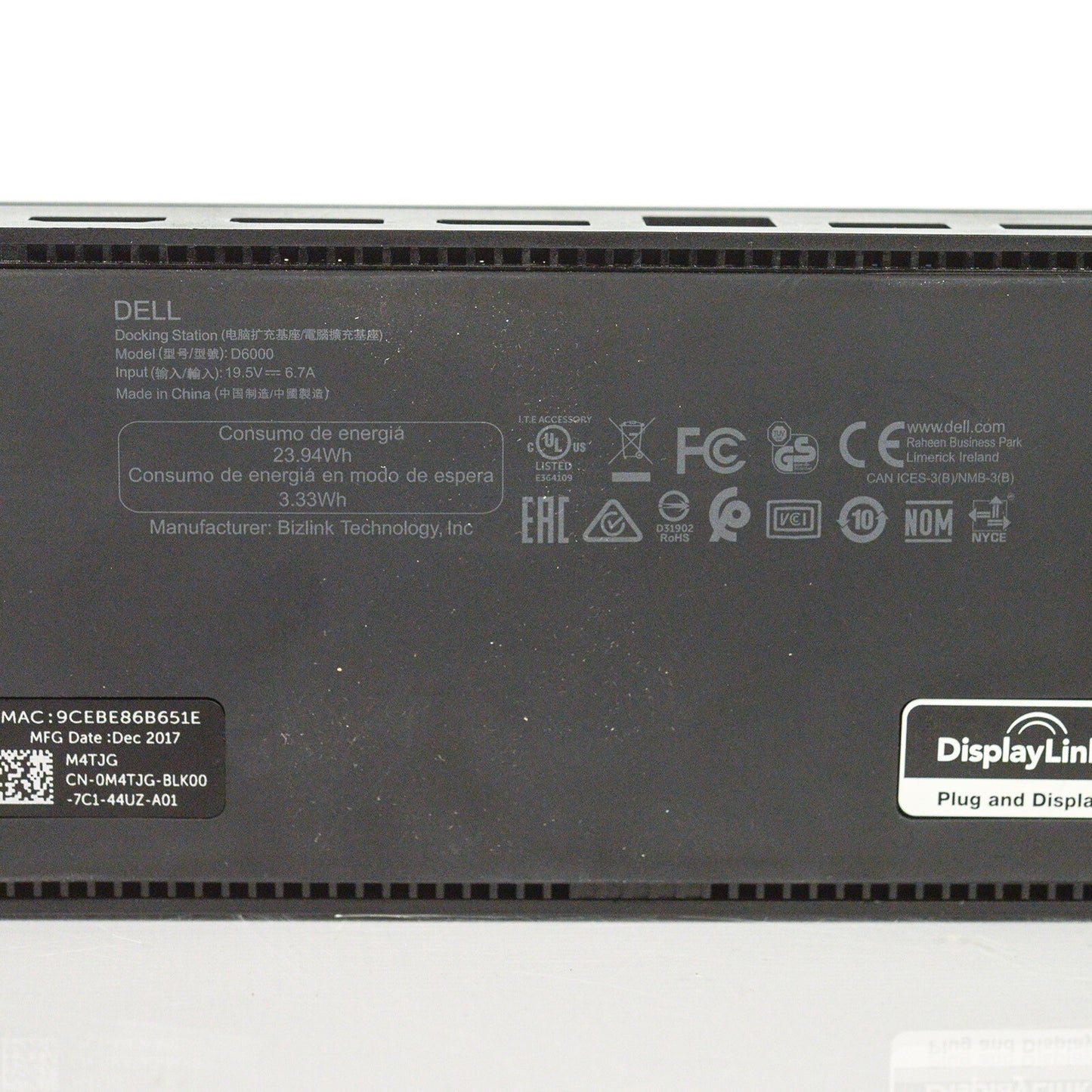 Dell D6000 Universal USB-C 4K Docking Station 452-BCYT M4TJG PN3KT M4R9V w/ AC
