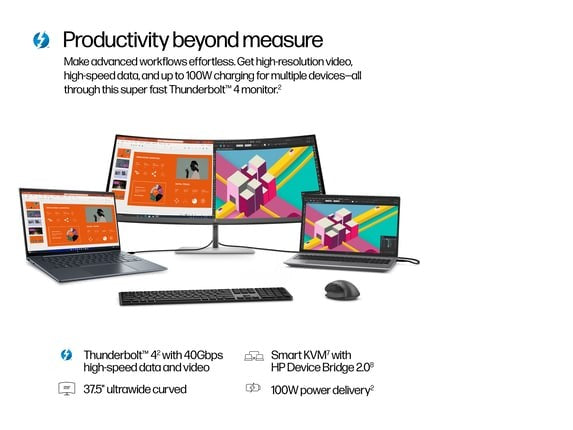 HP Series 7 Pro 37.5 inch WQHD+ Thunderbolt 4 Monitor - 738pu 37.5" WQHD+ (3840