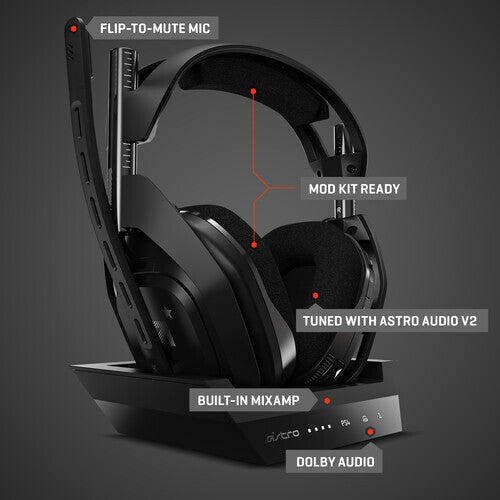 ASTRO A50 Wireless Gaming Headset + Base Station - PS4/PC/Mac, Dolby 7.1, Black