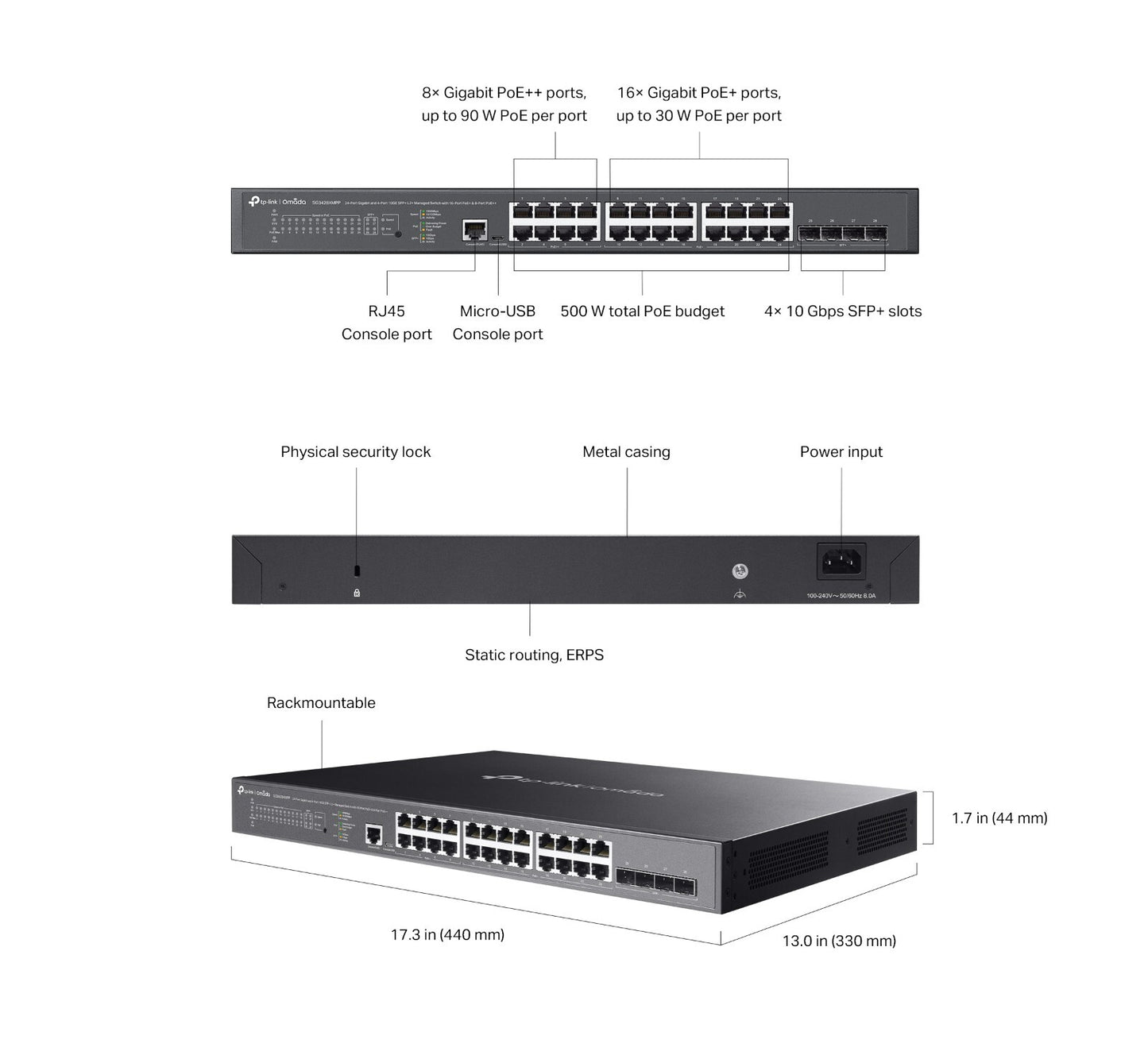 TP-Link SG3428XMPP | Omada 24-Port Gigabit PoE+ L2+ Managed Switch | 4* 10G SFP+