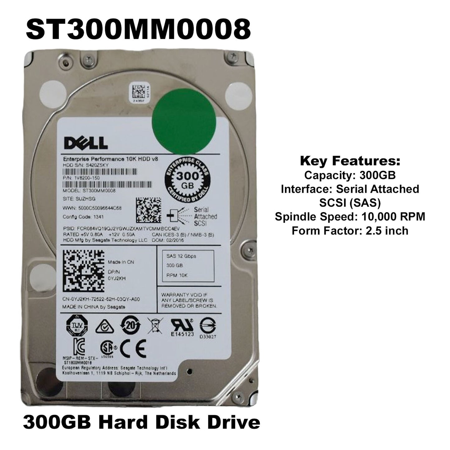 Dell 300GB 10K RPM SAS 12Gb/s 2.5" HDD ST300MM0008 Enterprise Server Hard Drive (NOT FOR HOME PC)