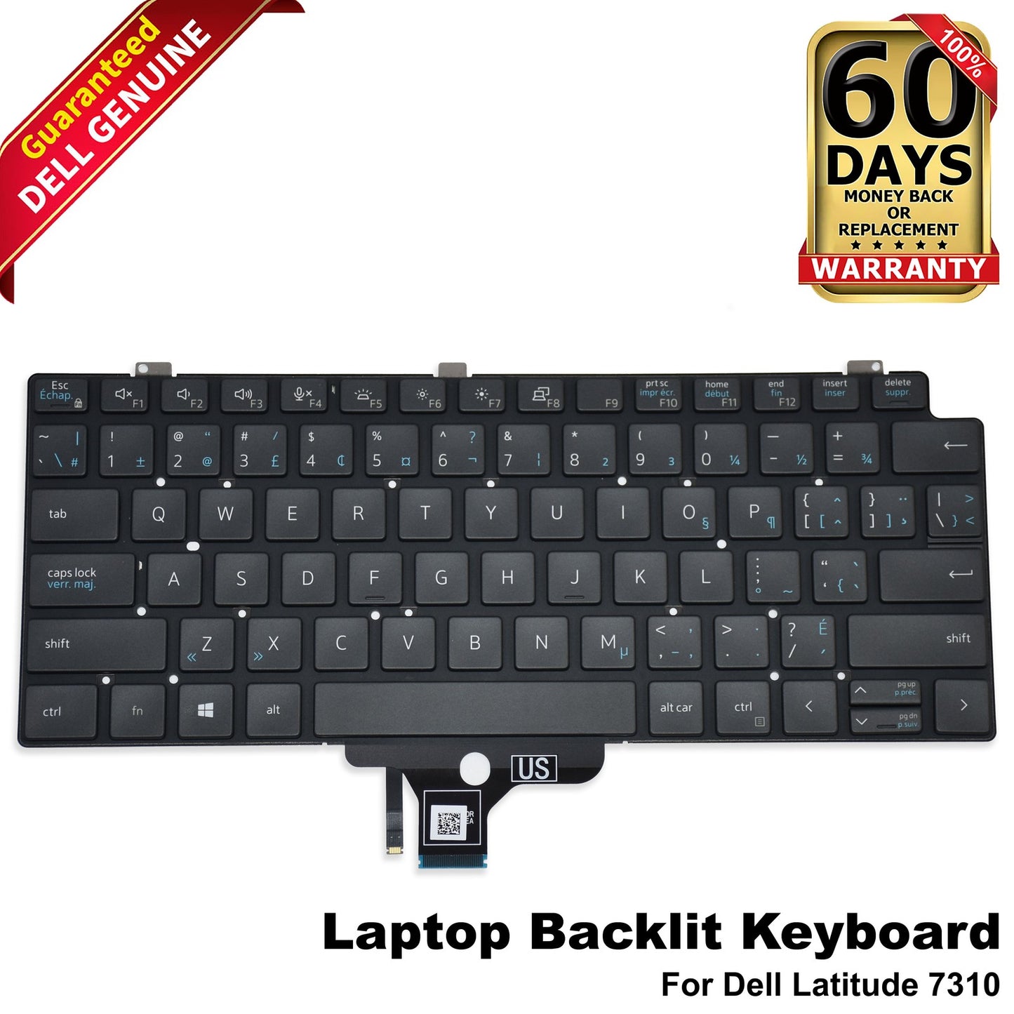 Dell Latitude 7310 2-in-1 Laptop Keyboard Backlit FR-ENG BI NSK-QPABC 8J6R1
