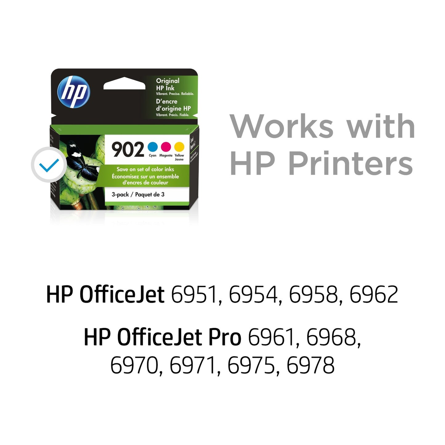 HP 902 3-pack Cyan/Magenta/Yellow Original Ink Cartridges, Per cartridge: ~315