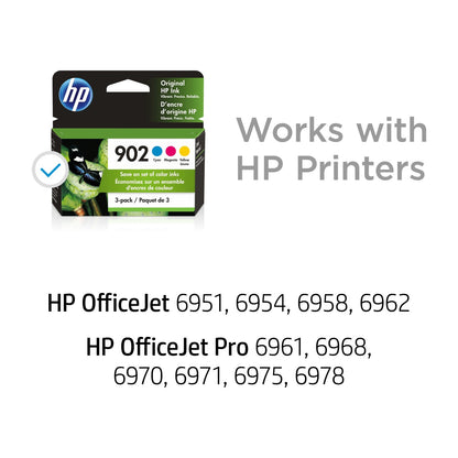 HP 902 3-pack Cyan/Magenta/Yellow Original Ink Cartridges, Per cartridge: ~315