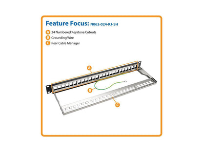 TRIPP LITE N062-024-KJ-SH 1U Rack-Mount Shielded Blank Keystone/Multimedia Patch