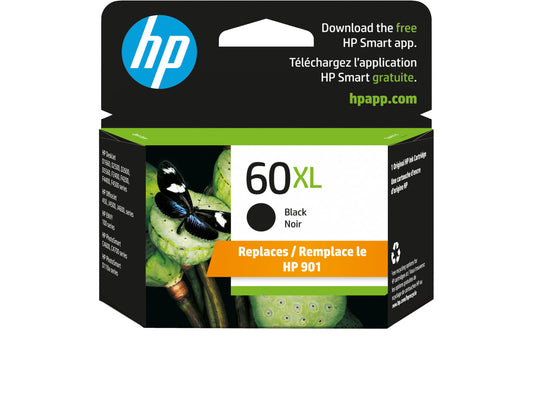 HP 60XL High Yield Black Original Ink Cartridge, ~600 pages, CC641WN#140