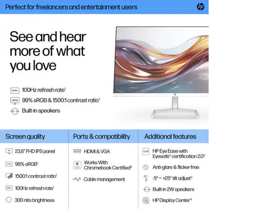 HP Series 5 23.8 inch FHD Monitor with Speakers - 524sa 23.8" FHD (1920 x 1080)