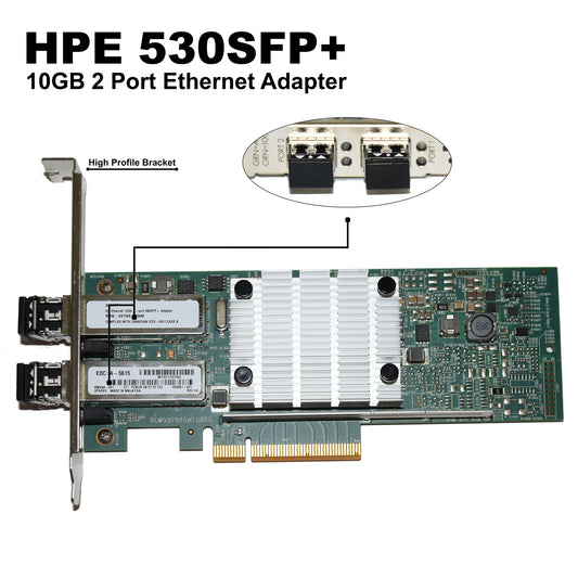 Lot of 10 HPE 530SFP+ 2-Ports 10GbE SFP+ Network Adapter with SFP+ 656244-001