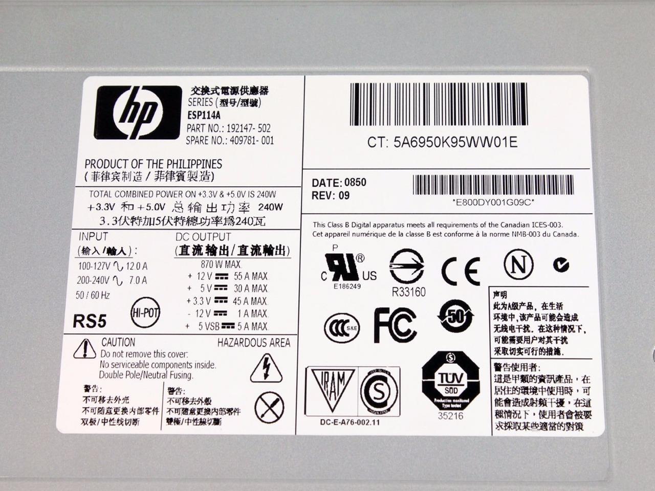 HP Proliant DL585 Server Power Supply 870W Hot-Plug Module ESP114A 409781-001