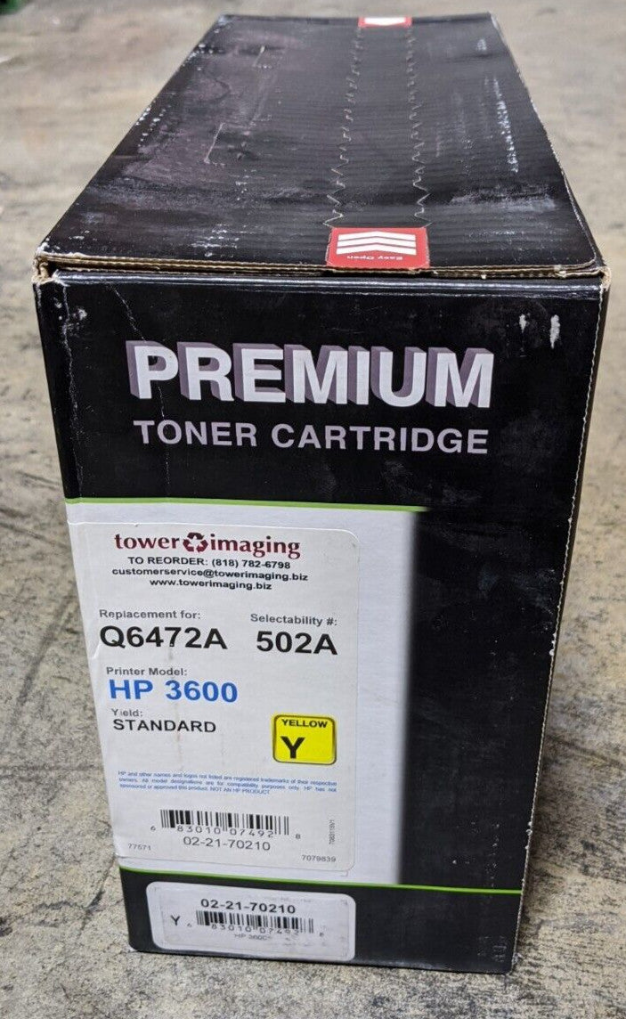 Tower Imaging 502A Q6472A Yellow Toner Cartridge 4K Page for HP 3600 Series NEW