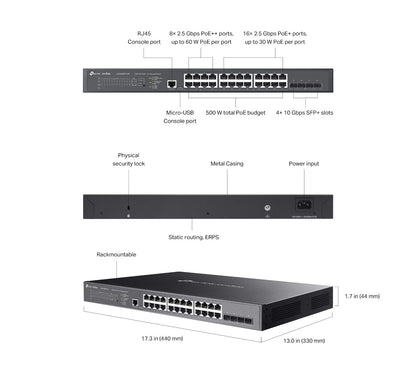 TP-Link SG3428XPP-M2 | Omada 24-Port 2.5Gbps L2+ Managed PoE++ Switch | 4* SFP+