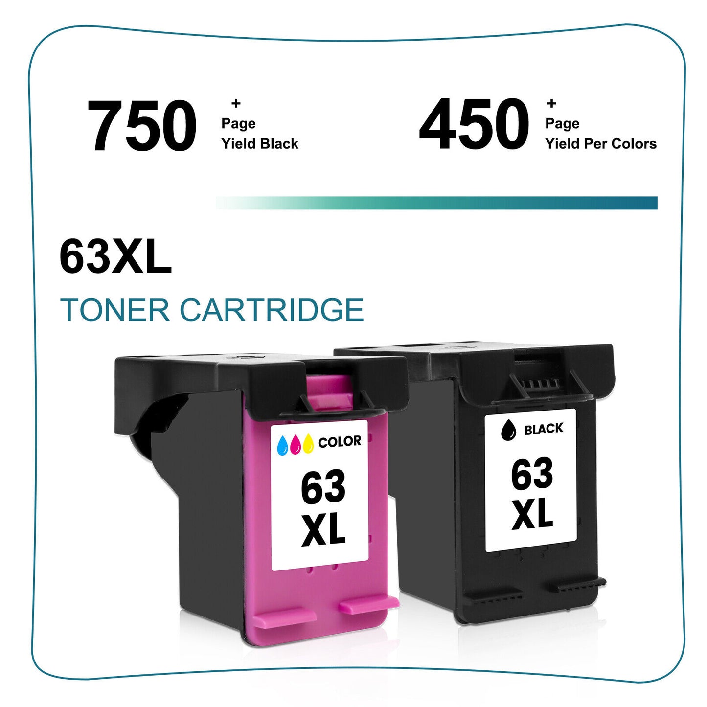 2PK 63XL Black Ink Cartridge For HP Envy 4520 4520 Officejet 5220 5258 4650 5200
