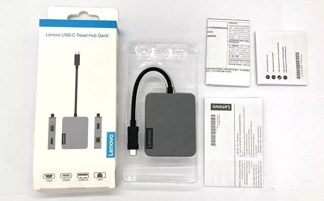 New Lenovo USB-C Travel Hub Gen2 Portable HDMI VGA USB-A Ethernet - 4X91A30366