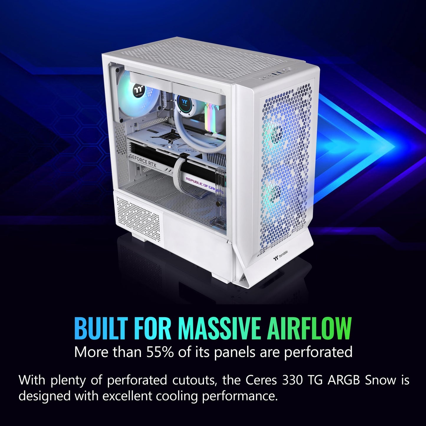 Ceres 330 TG ARGB Snow Mid Tower E-ATX Case Supports Hidden-Connector Motherboar