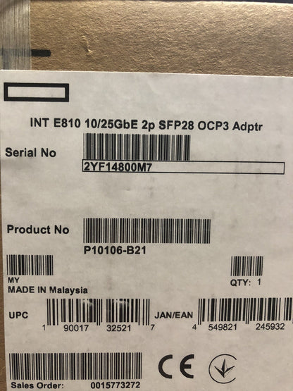 HPE 25GbE 10GbE 2P SFP28 Intel E810 OCP3 Network Adapter NIC 2 Port 10G 25G 25GE