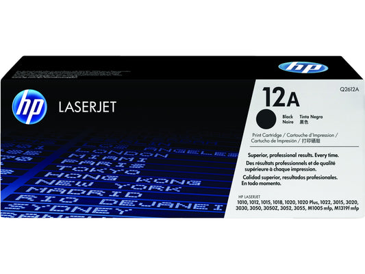 HP 12A Black Original LaserJet Toner Cartridge, ~2,000 pages, Q2612A