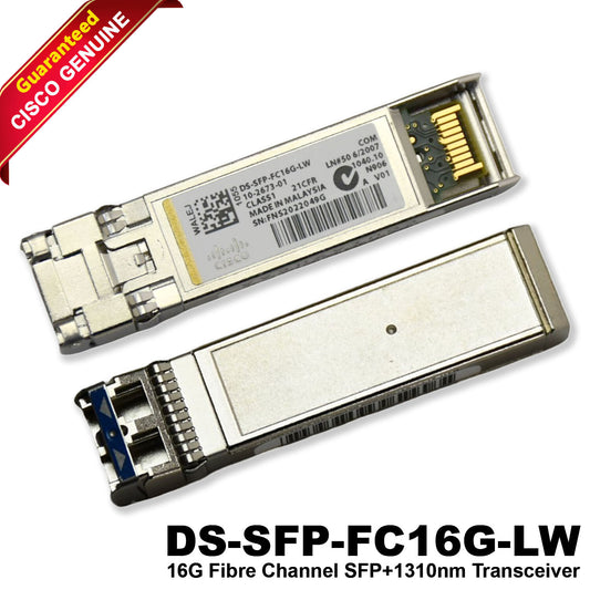 Lot of 2 Cisco 16GbE LW FC SMF 1310nm LC 10km SFP+ Transceiver DS-SFP-FC16G-LW