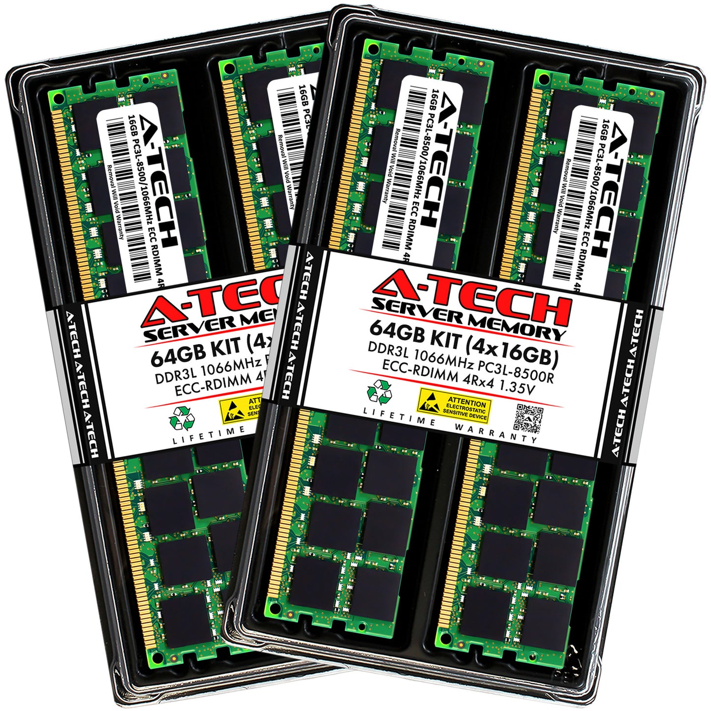 A-Tech 64GB 4x 16GB 4Rx4 PC3-8500R DDR3 1066 LV ECC RDIMM REG Server Memory RAM (NOT FOR HOME PC)