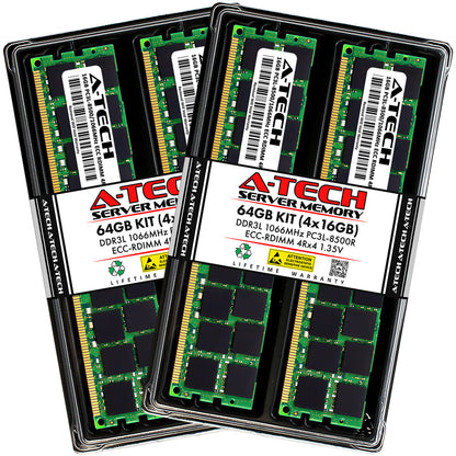 A-Tech 64GB 4x 16GB 4Rx4 PC3-8500R DDR3 1066 LV ECC RDIMM REG Server Memory RAM (NOT FOR HOME PC)