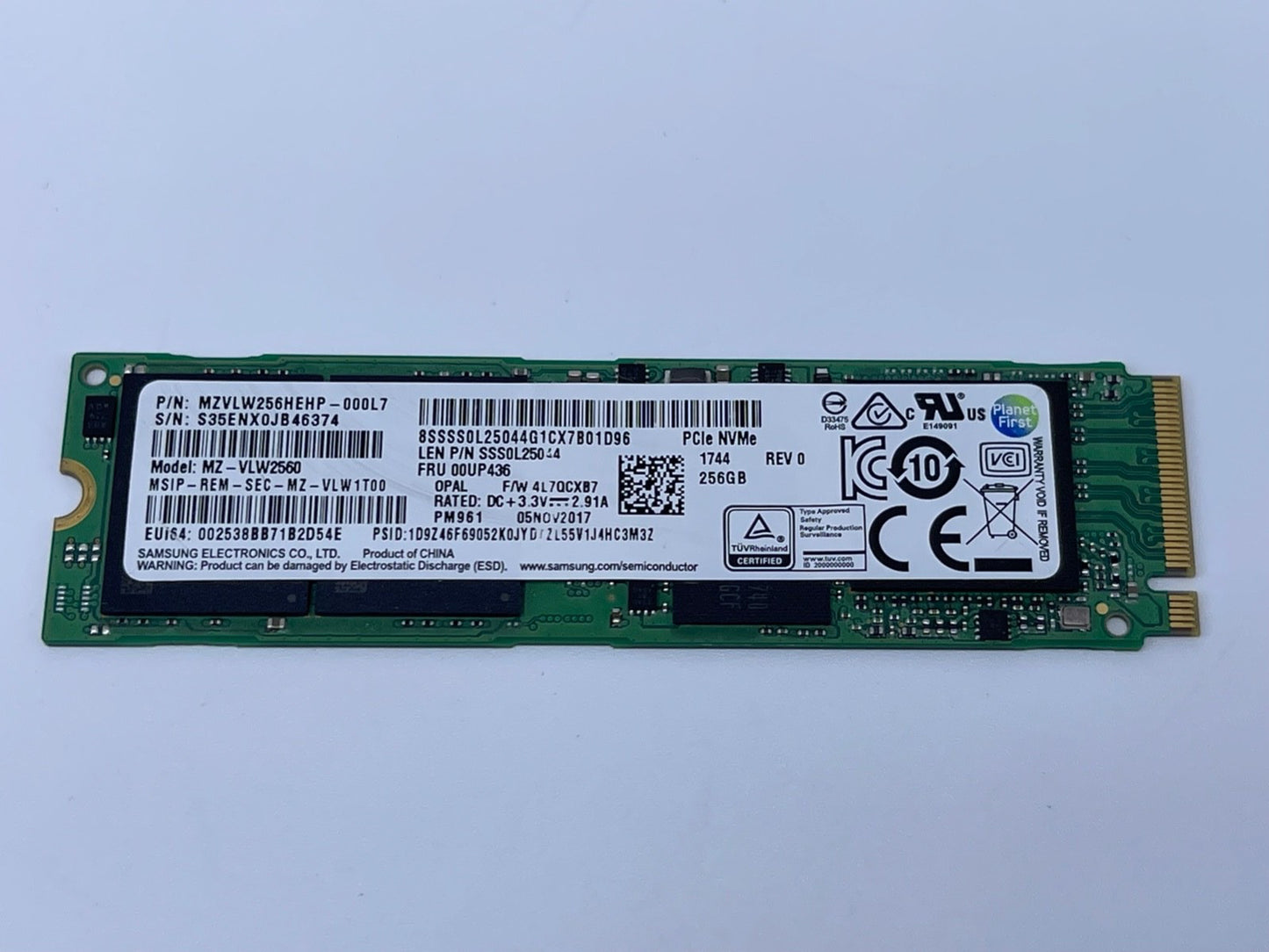 LENOVO SAMSUNG PM961 256GB MZVLW256HEHP-000L7 SSS0L25044 M.2 2280 NVMe PCIe SSD