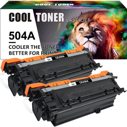 2PK Black CE250A 504A Toner Compatible With HP Color LaserJet CP3525 CP3525dn