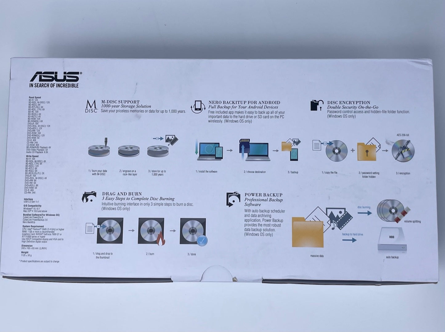 ASUS EXTERNAL 16X BLU-RAY WRITER Drive USB 3.0 BW-1601X-U