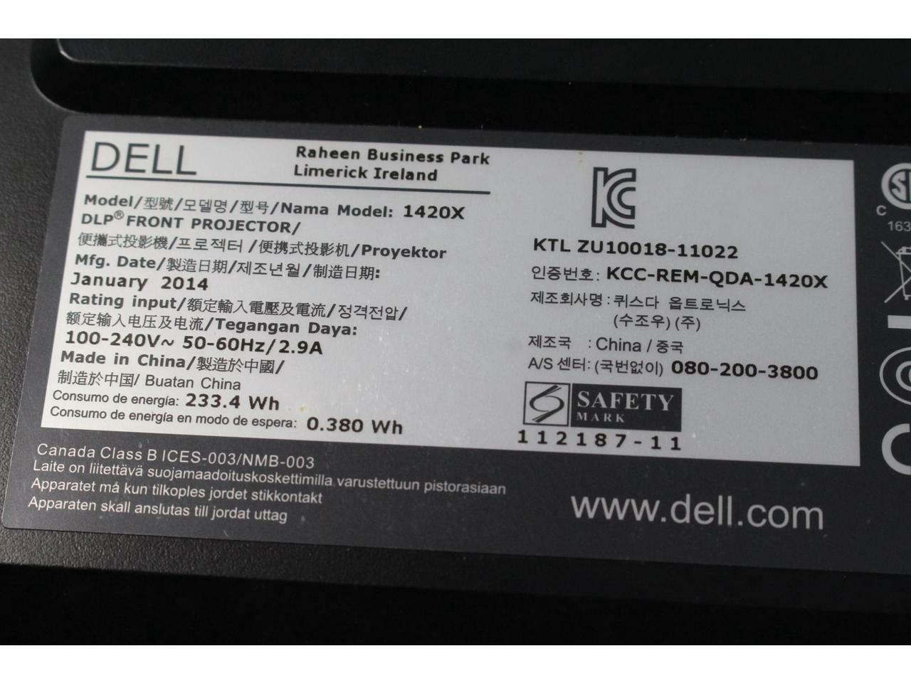 Dell 1420X DLP 2700 Lumens 1024 x 768 XGA Projector Without Lamp J871Y-NO LAMP