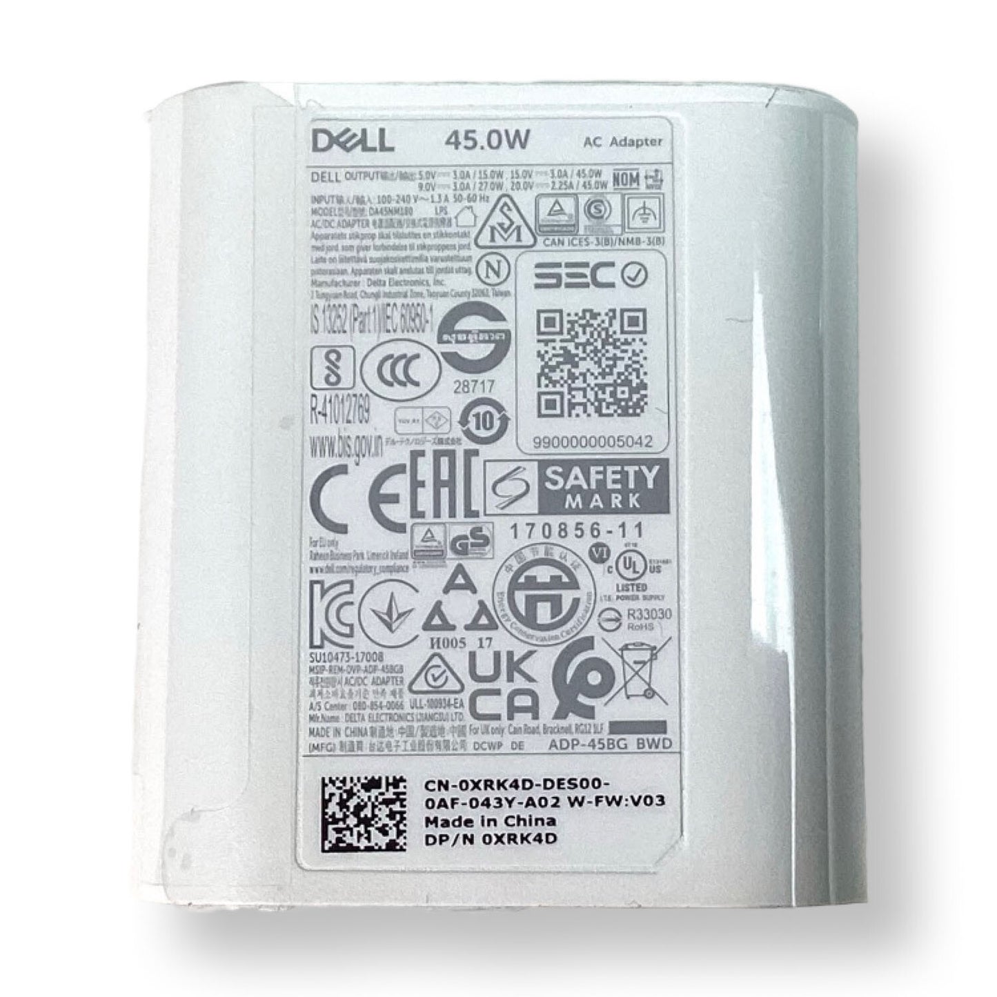 Genuine Dell Chromebook 3100 20V 2.25A 45W AC Power Adapter Charger 0XRK4D XRK4D