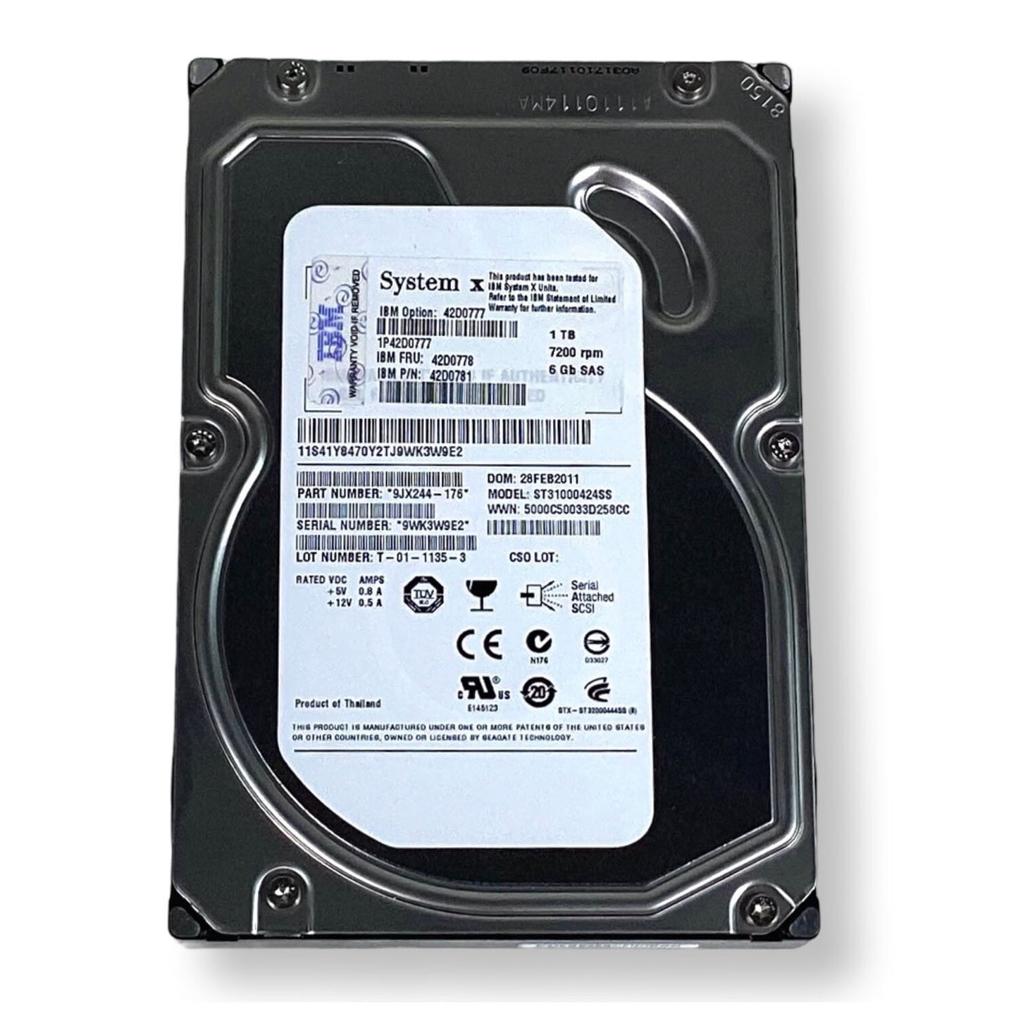 Lot of 10 IBM Seagate ST31000424SS 1TB 7.2K 3.5" SAS 6Gbps HDD Server Hard Drive (NOT FOR HOME PC)
