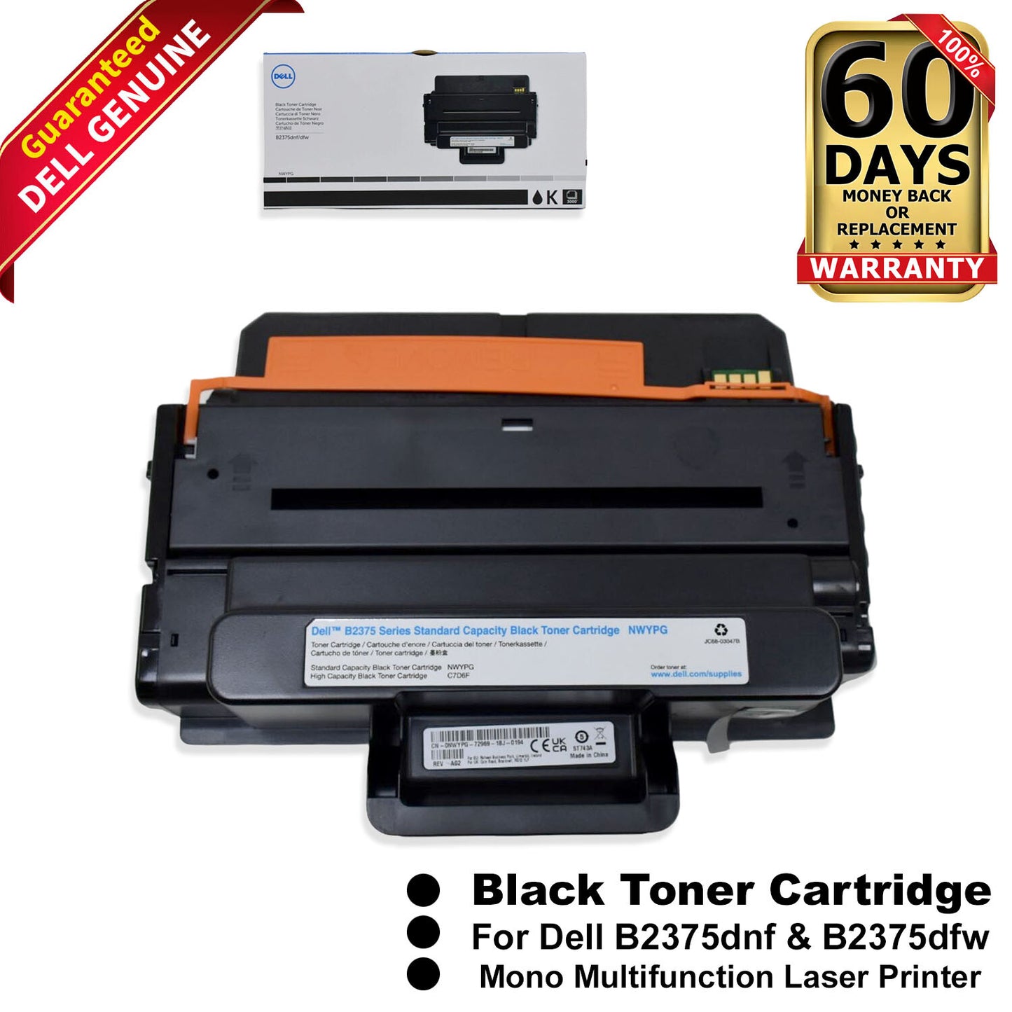 Dell B2375dnf B2375dfw Laser Printer Black 3000-Page Yield Toner Cartridge NWYPG