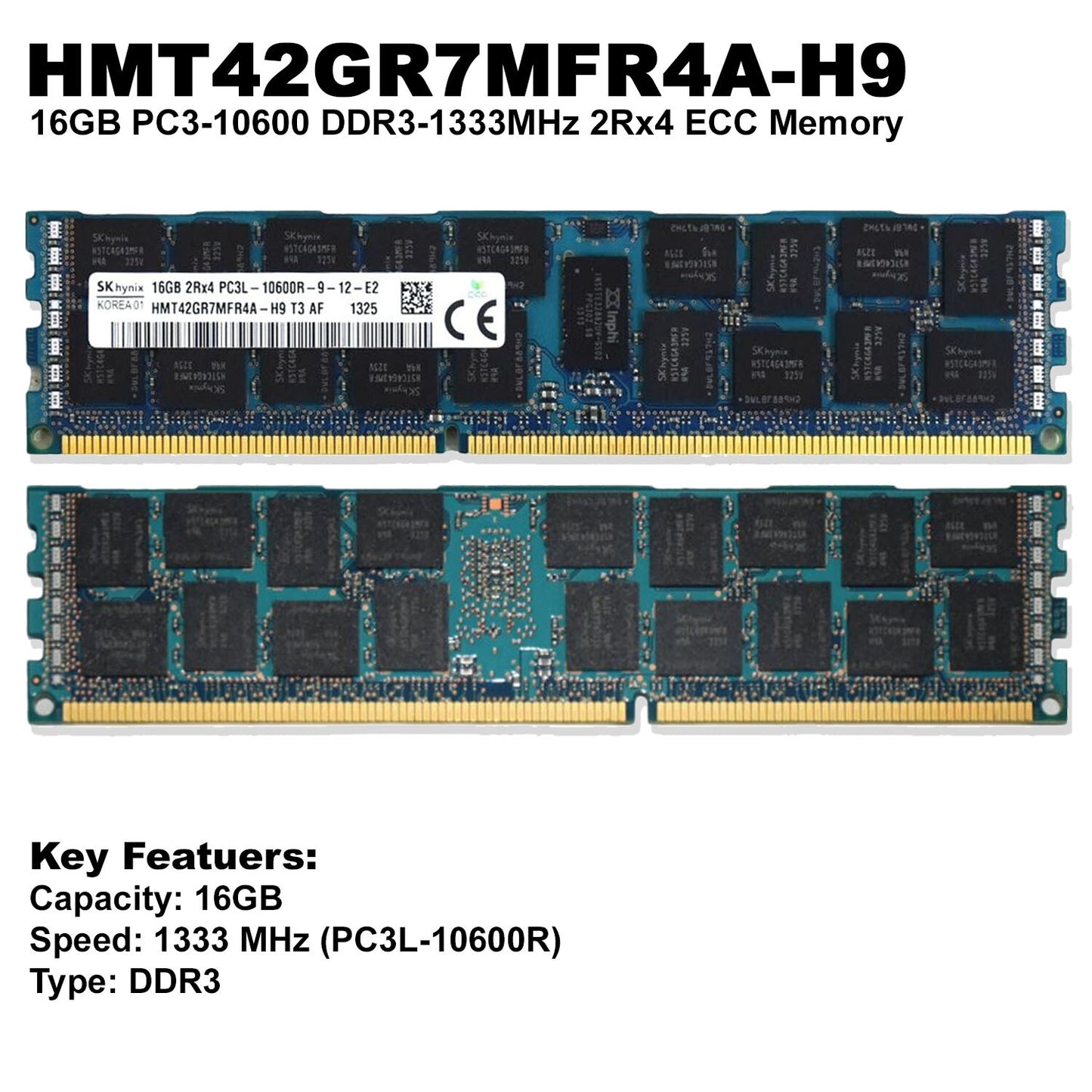 320GB (20x16GB) Hynix DDR3 10600R 1333MHz ECC Reg RAM Memory HHMT42GR7MFR4A-H9 (NOT FOR HOME PC)