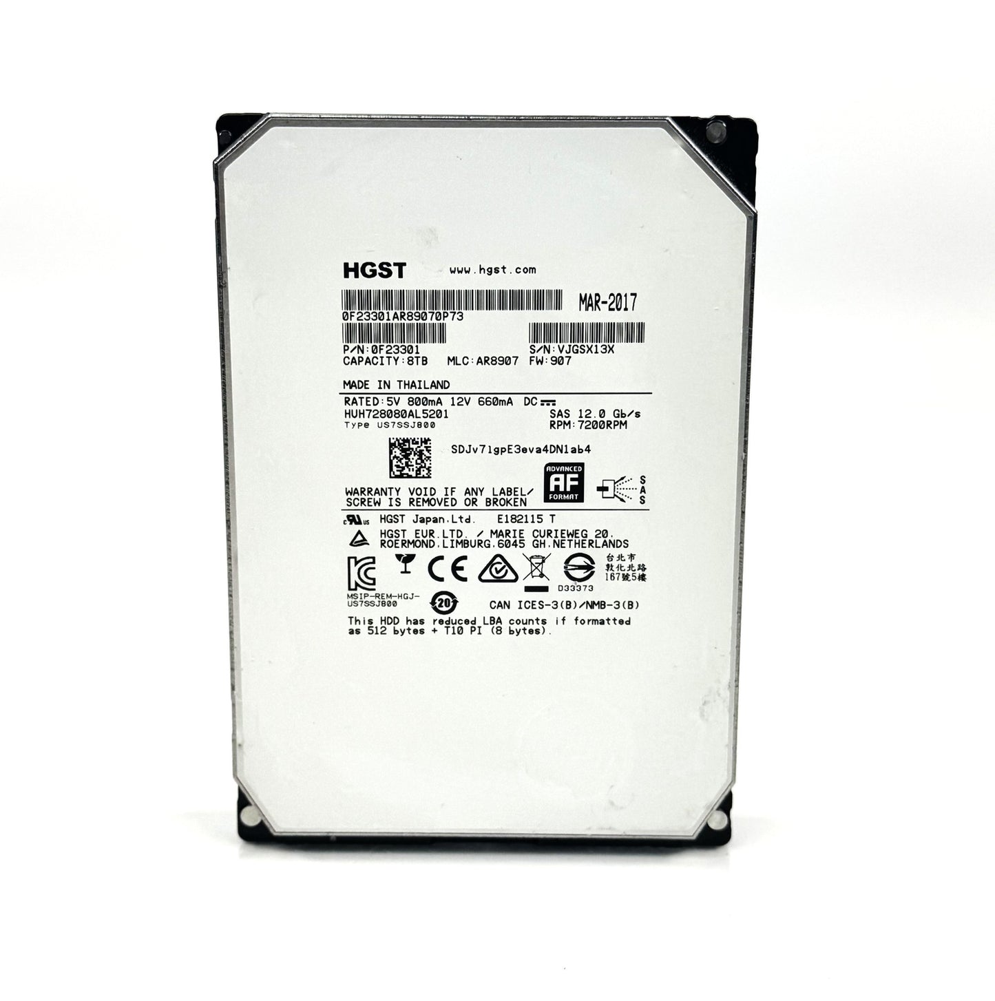 Hitachi Ultrastar He8 3.5" 8TB 7200 128MB 12Gbps SAS Hard Drive HUH728080AL5201 (NOT FOR HOME PC)