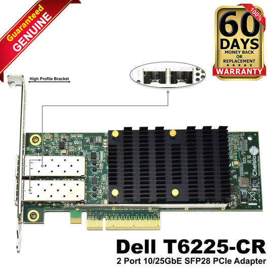Dell T6225-CR 2-Port 1/10/25GbE PCIe x8 Unified Wire Network Adapter XN4H9 5TX3G