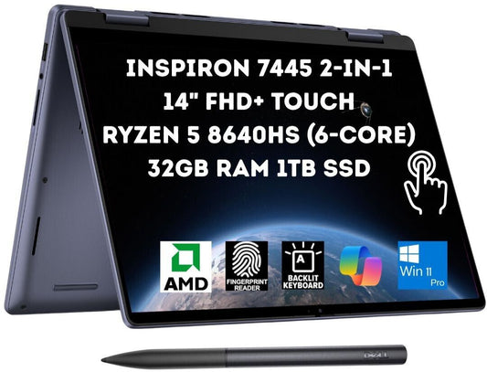 Dell Inspiron 7445 2-in-1 14" FHD+ Touch Ryzen 5 8640HS 32GB 1TB SSD Pen W11P