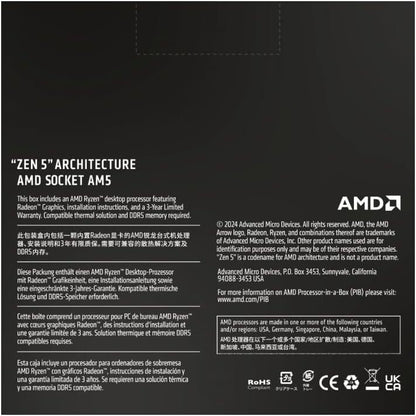 AMD Ryzen 5 9600X Processor (Zen 5) 6-Core 3.9GHz AM5 65W CPU 100-100001405WOF