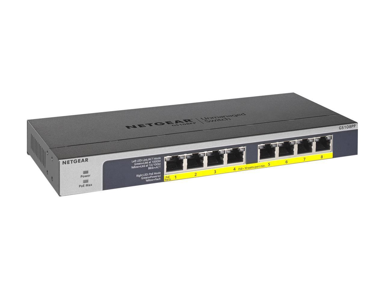 NETGEAR 8-Port Gigabit Ethernet PoE+ Unmanaged Switch with 120W PoE Budget, Rack