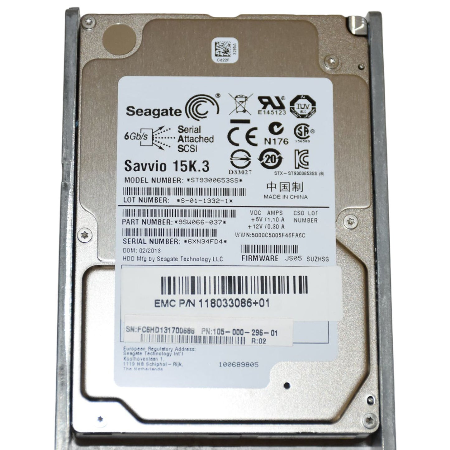 Seagate Savvio 15K.3 ST9300653SS 300GB 15000 RPM 64MB Cache SAS 6Gb/s 2.5" HDD (NOT FOR HOME PC)