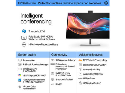HP Series 7 Pro 27 inch 4K Conferencing Monitor - 727pm 27" 4K UHD (3840 x 2160)